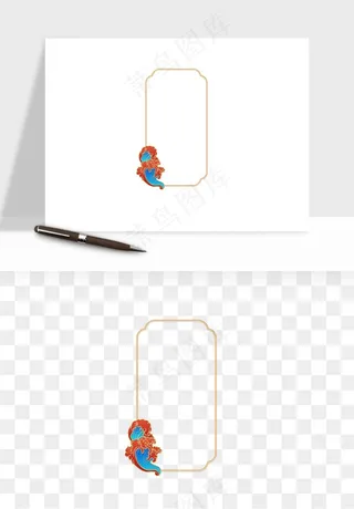 国潮风祥云浪花圆形矩形边框png免抠