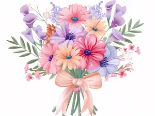 鲜花花束粉紫色浪漫插画免抠