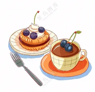下午茶蛋糕饮料美食卡通插画免抠