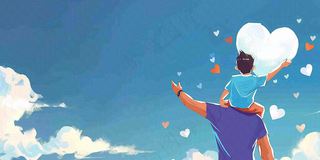 父亲节爸爸和孩子互动温馨卡通插画背景