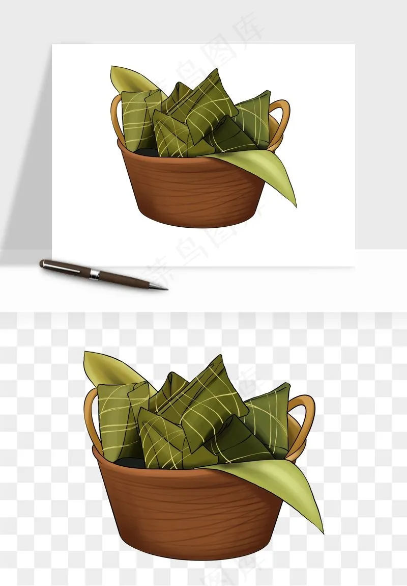 国潮粽子手绘肉粽png免抠