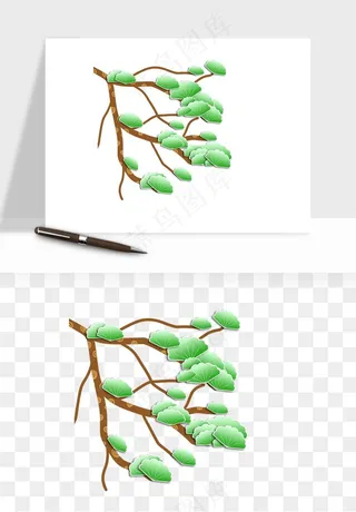 国潮松树松枝松叶png免抠