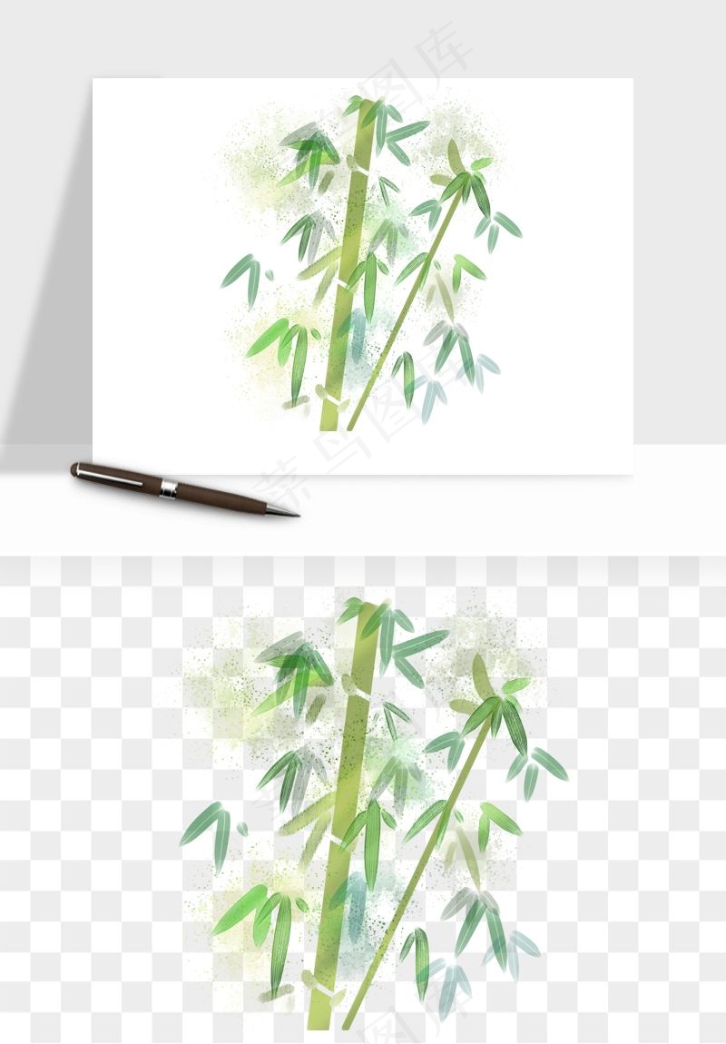 手绘竹子竹叶png免抠