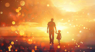 父亲节爸爸和孩子剪影亲情温馨插画背景