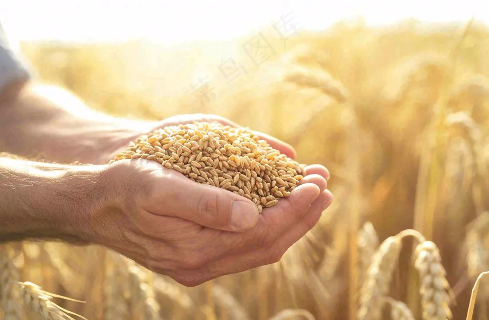 金黄的稻田手捧粮食珍惜粮食芒种世界粮食日摄影图