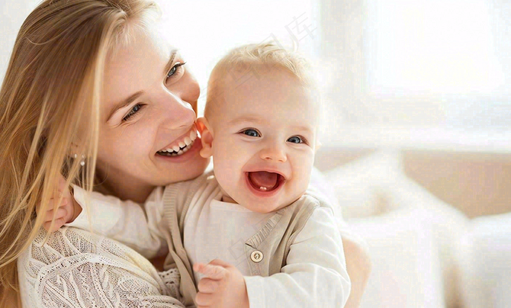 妈妈抱着孩子宠爱母亲节摄影图