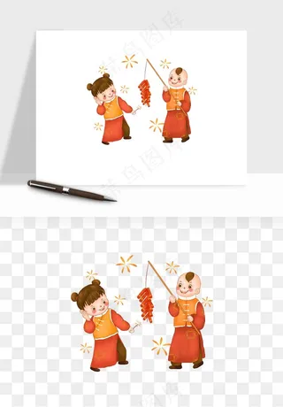 手绘福娃小孩喜庆png免抠