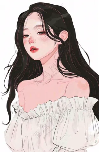白色衣服的长头发少女美丽人物卡通插画免抠