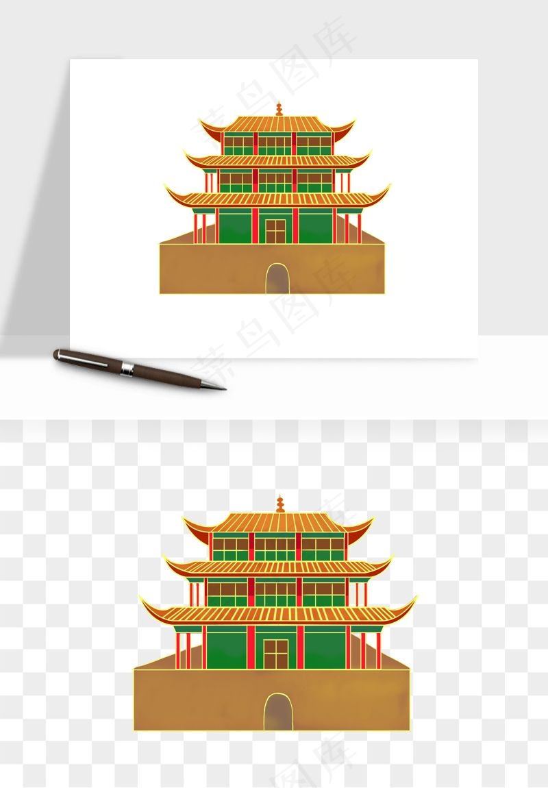 国潮风古建筑古楼古塔鼓楼psd,png免抠图