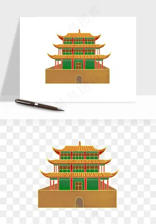 国潮风古建筑古楼古塔鼓楼psd,png免抠图