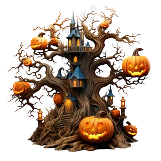 带南瓜的诡异万圣节树