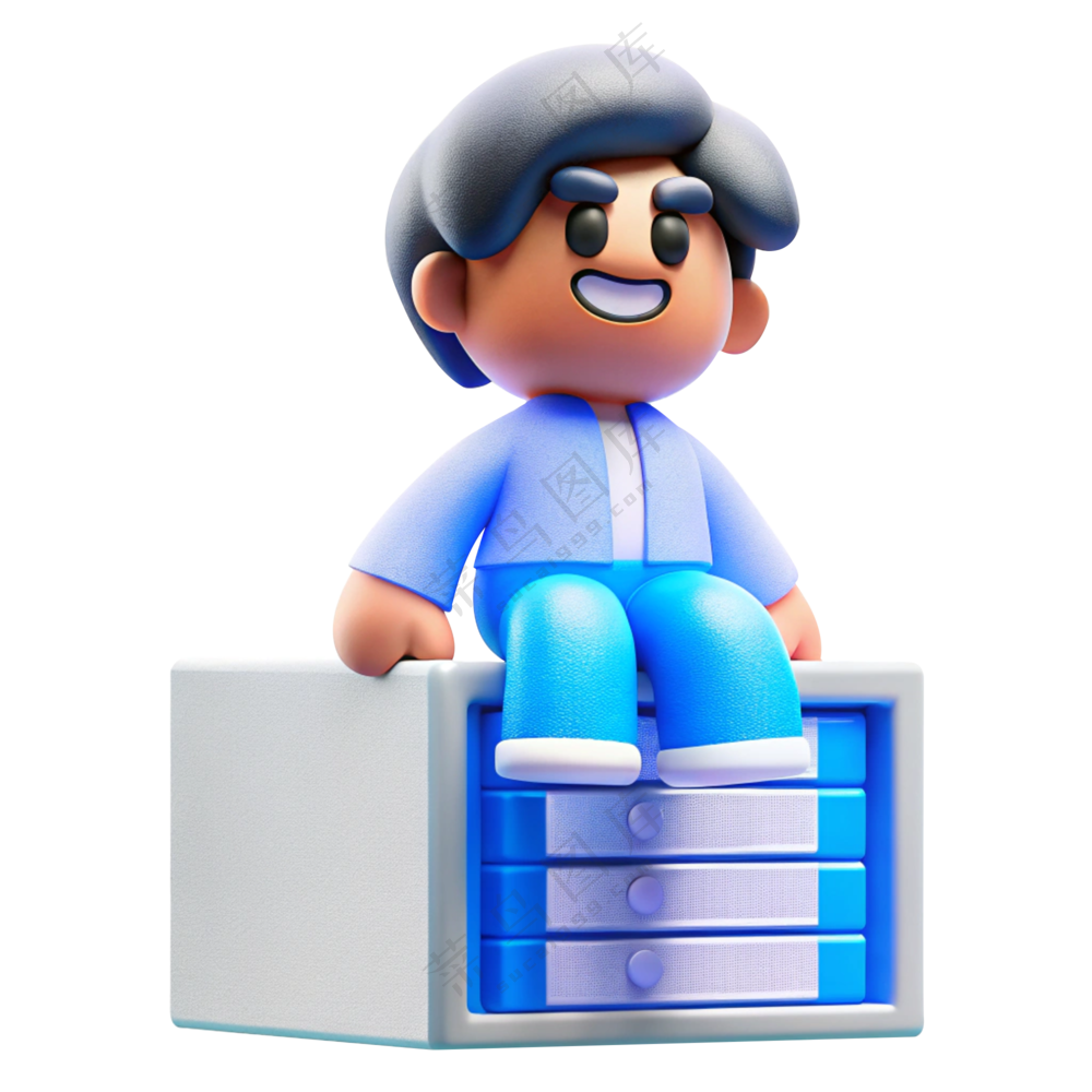 人物3D立体坐在服务器上的男孩