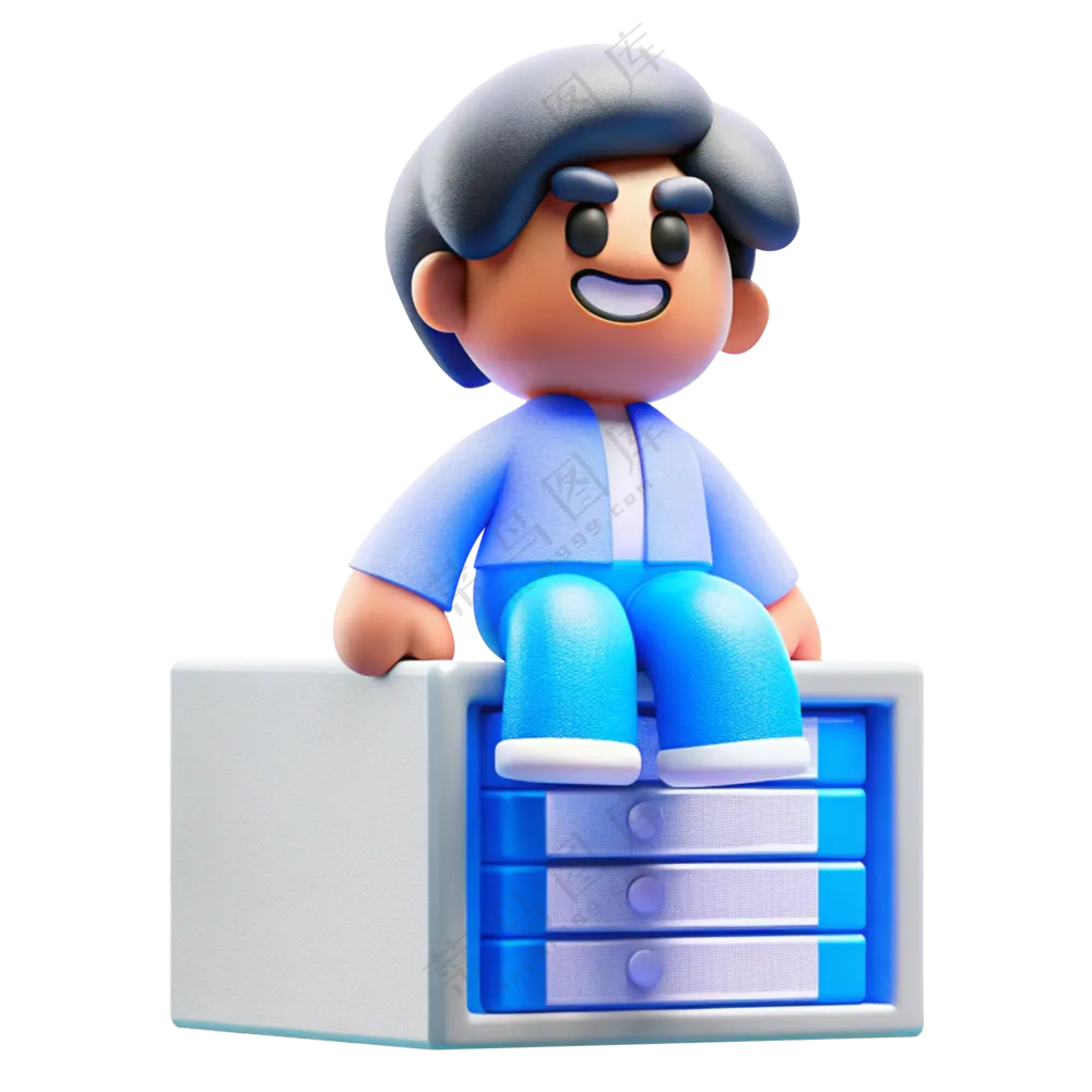 人物3D立体坐在服务器上的男孩