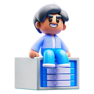 人物3D立体坐在服务器上的男孩