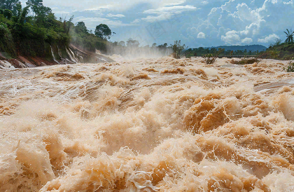 洪水自然灾害防洪预警摄影图