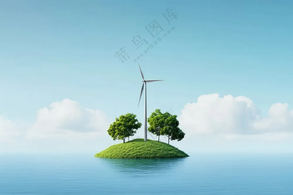 海上小岛可再生能源风车 海上小岛可再生能源风车