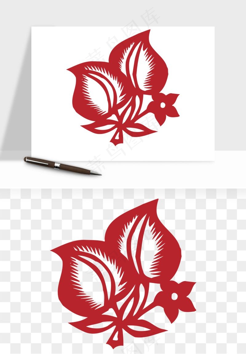 传统剪纸植物花卉png免抠
