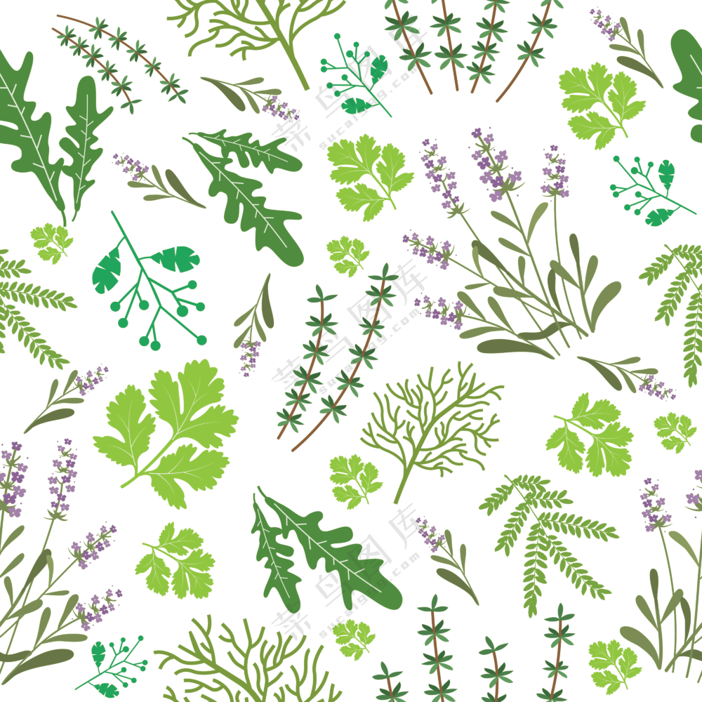多种植物绿叶枝蔓无缝拼接免抠素材