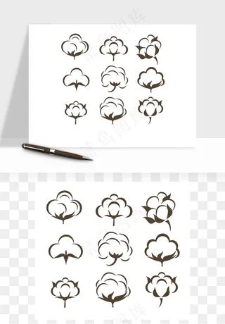 手绘棉花矢量png免抠