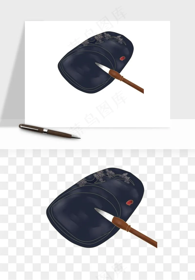 中式砚台毛笔书法png免抠