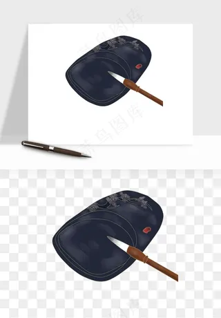 中式砚台毛笔书法png免抠