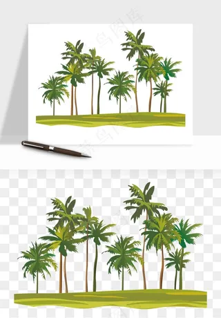 卡通沙滩椰子树png免抠