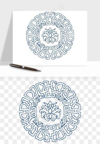 青花瓷花纹花卉图案png免抠