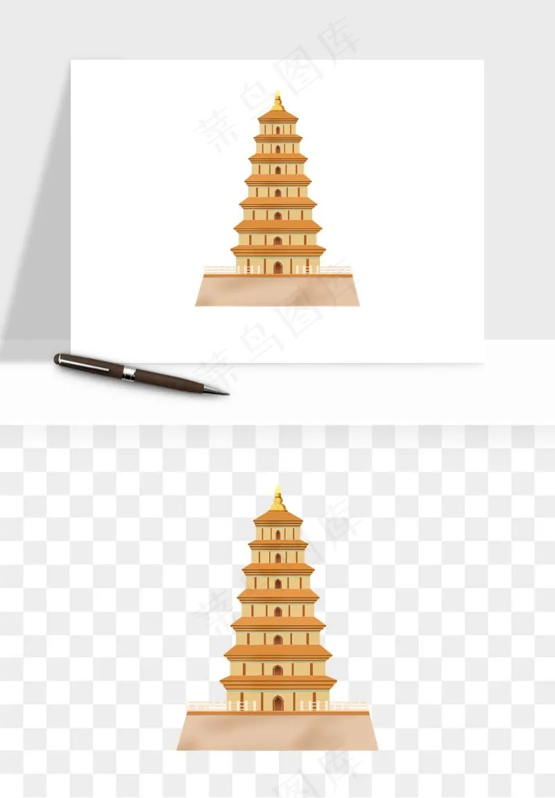 国潮风古建筑古楼古塔鼓楼psd,png免抠图(2000x2000)psd模版下载