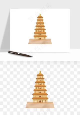 国潮风古建筑古楼古塔鼓楼psd,png免抠图