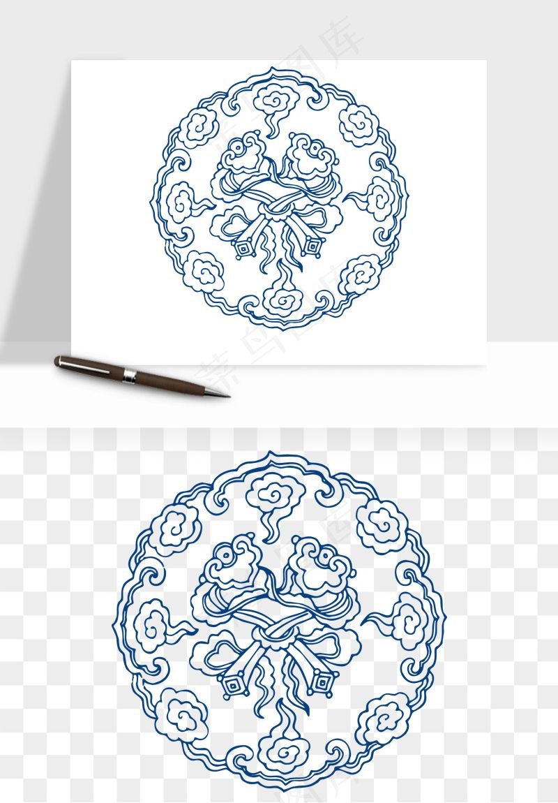 青花瓷花纹花卉图案png免抠