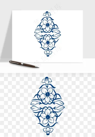 青花瓷花纹花卉图案png免抠