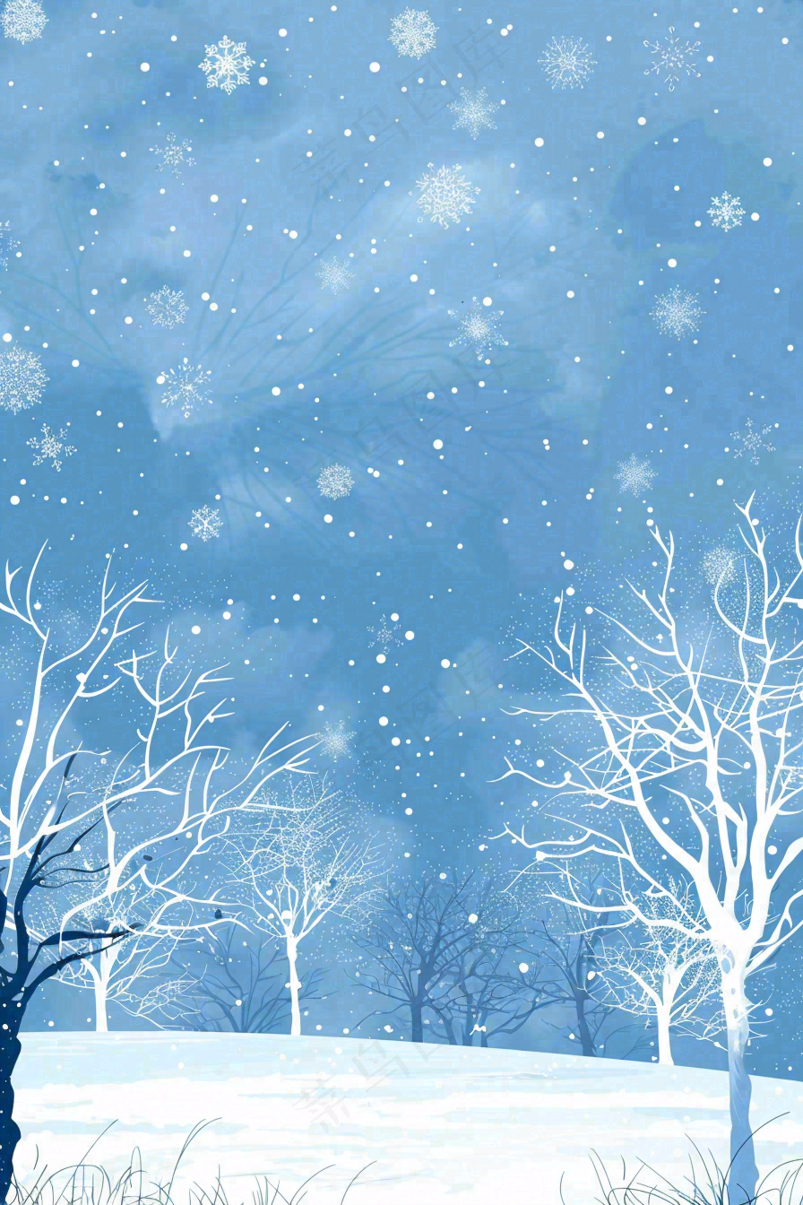 冬天森林雪白世界霜降节气插画背景