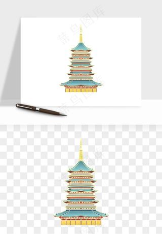 国潮高塔古塔楼建筑png免抠