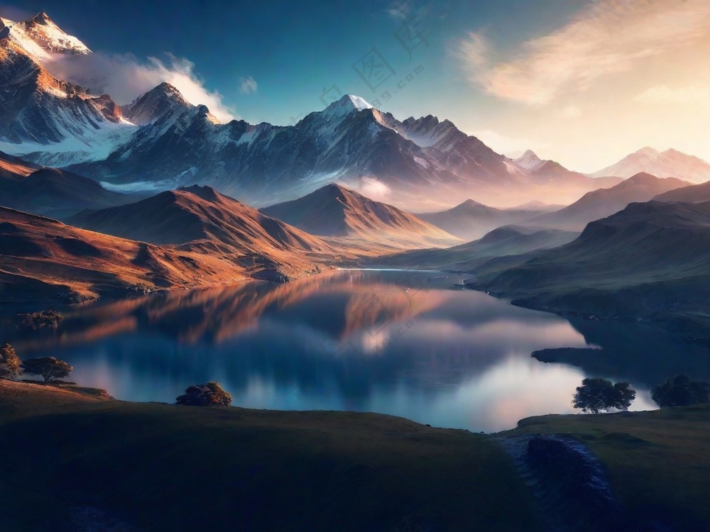 唯美山脉山川湖泊风景