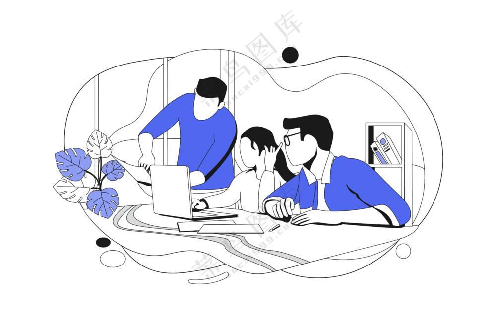 开会 商务会议 蓝色主题扁平商务插画