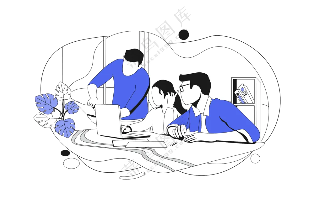 开会 商务会议 蓝色主题扁平商务插画