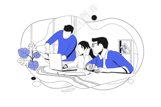 开会 商务会议 蓝色主题扁平商务插画