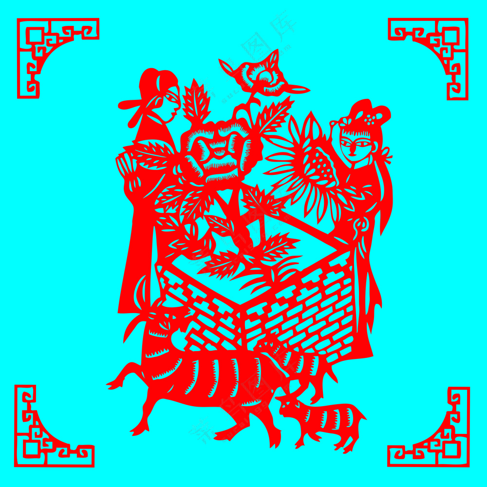 红色 生动 以花为媒 剪纸