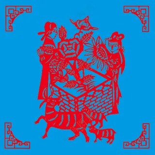 红色 生动 以花为媒 剪纸