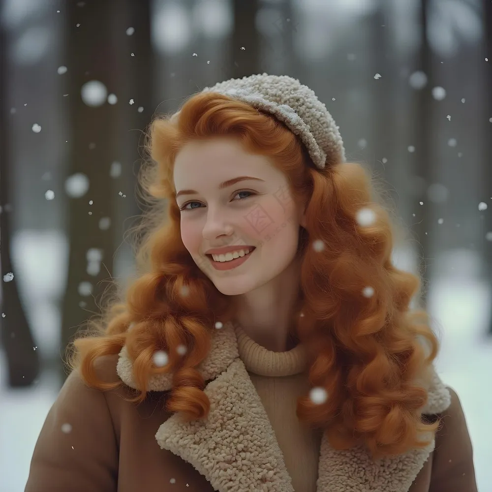 冬季雪花纷飞欧美卷发美女