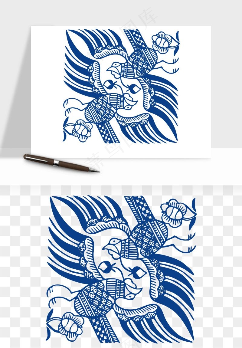 青花瓷花纹花卉图案png免抠