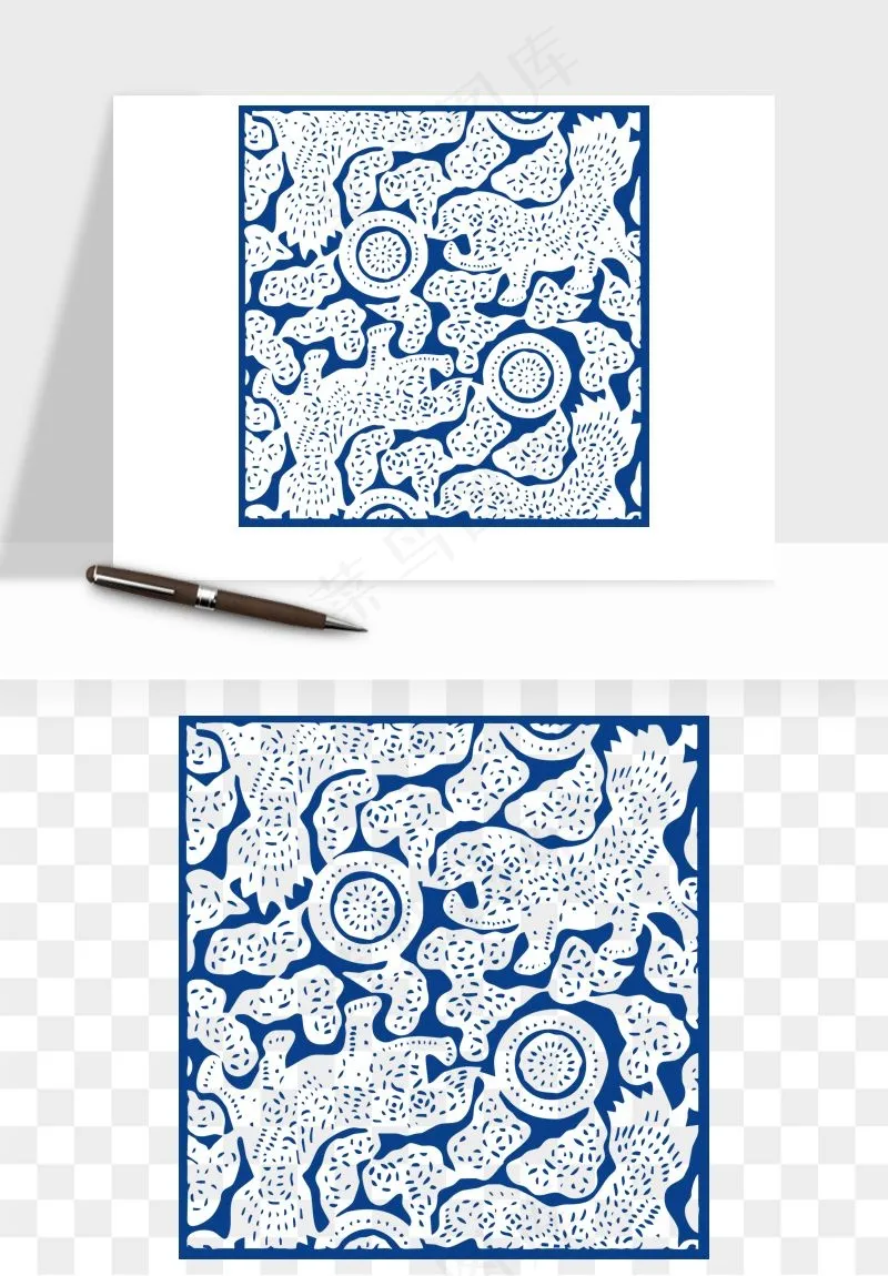 青花瓷花纹花卉图案png免抠