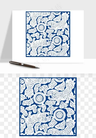 青花瓷花纹花卉图案png免抠