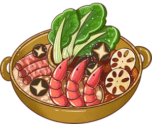 手绘插画-美食火锅