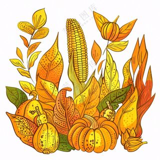 秋天黄色树叶卡通插画免抠