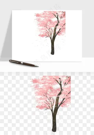 手绘浪漫花树桃花树png免抠