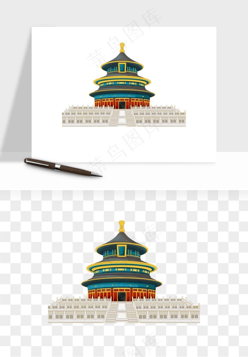 国潮风古建筑古楼古塔鼓楼psd,png免抠图