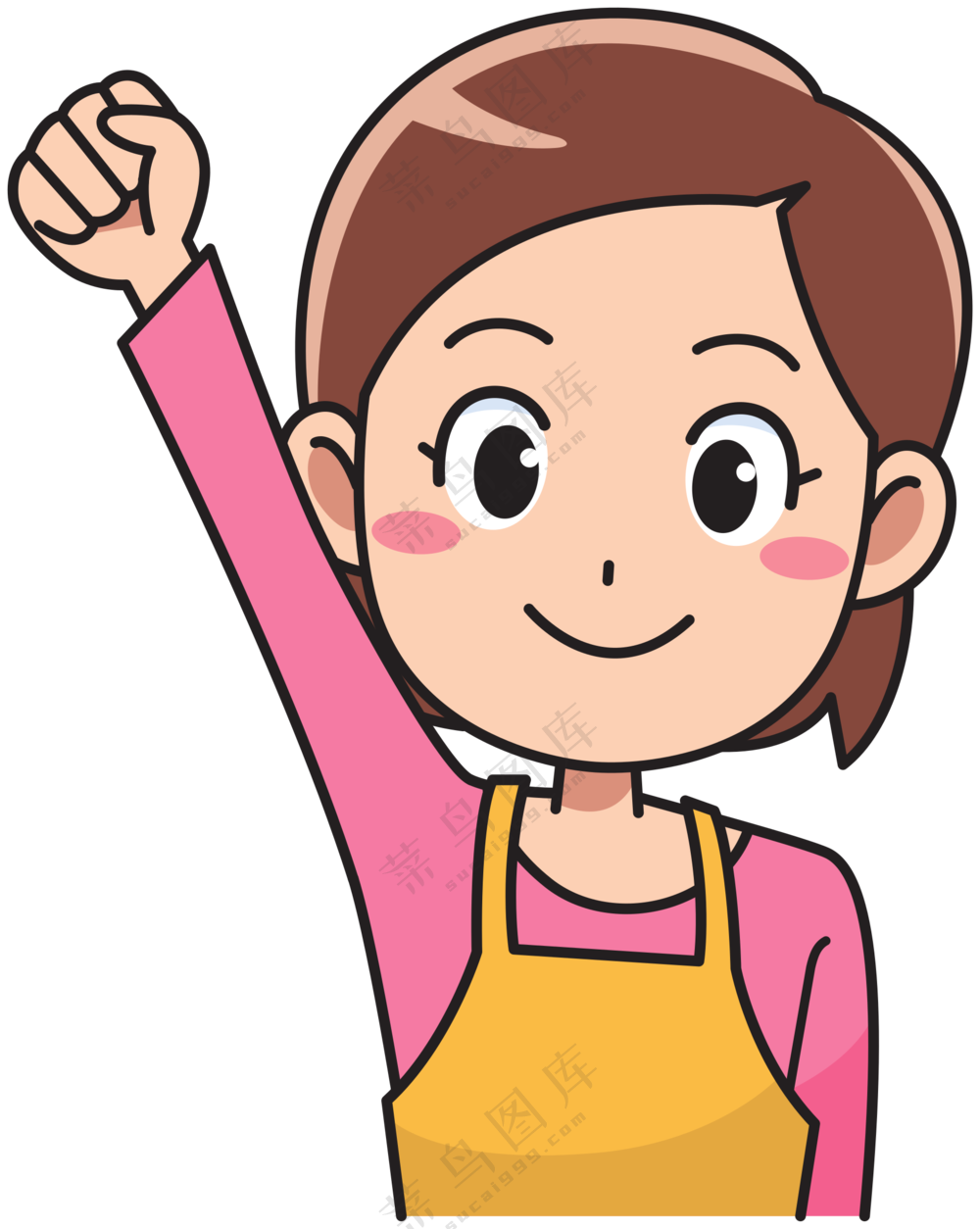 握拳手势美女人物插画创意免抠图片