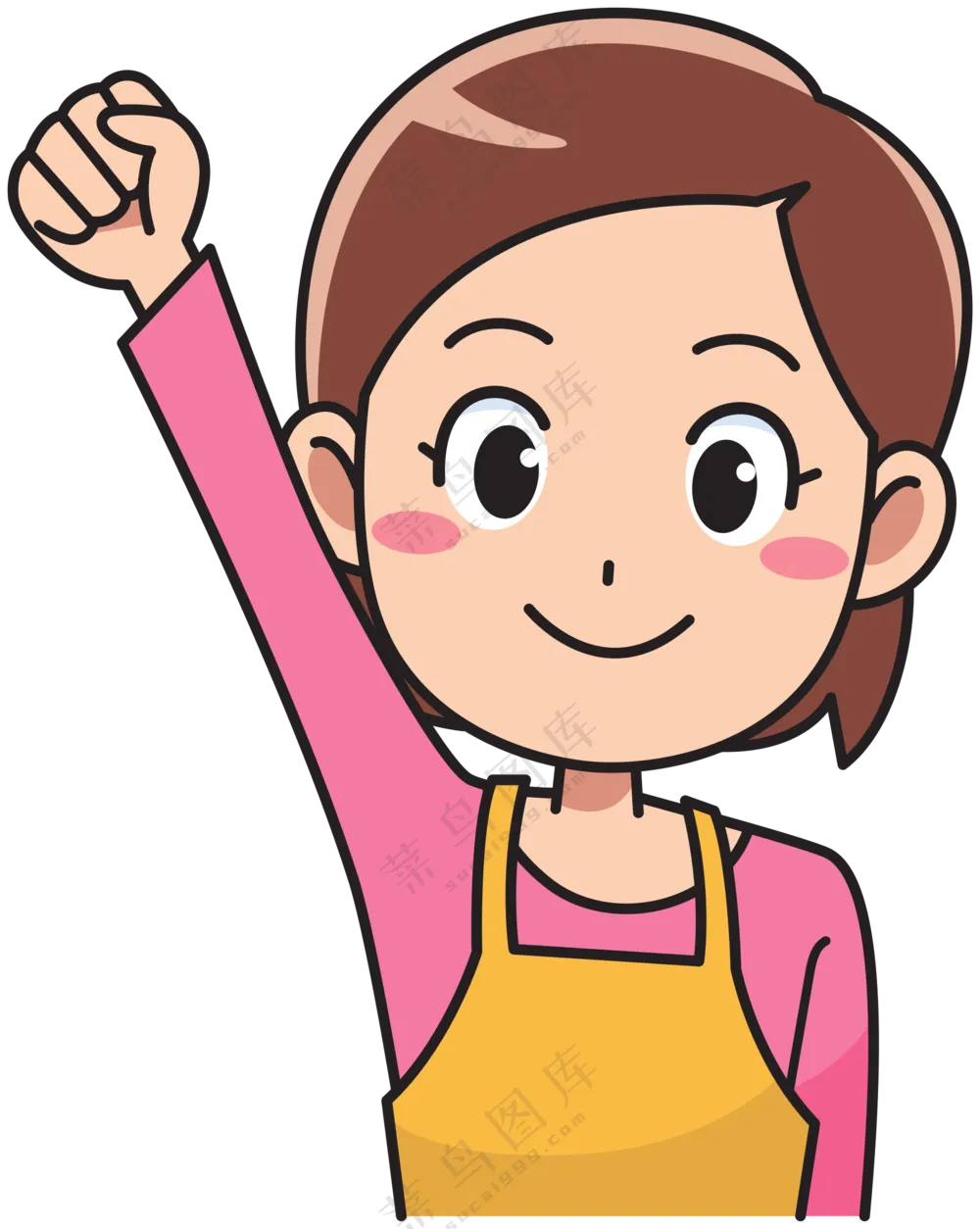 握拳手势美女人物插画创意免抠图片