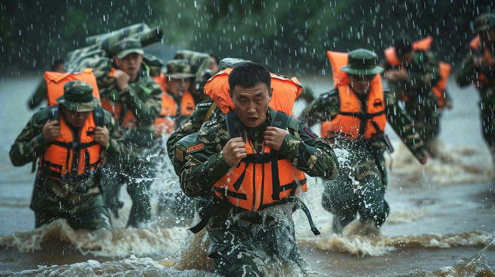 洪水自然灾害防洪预警摄影图